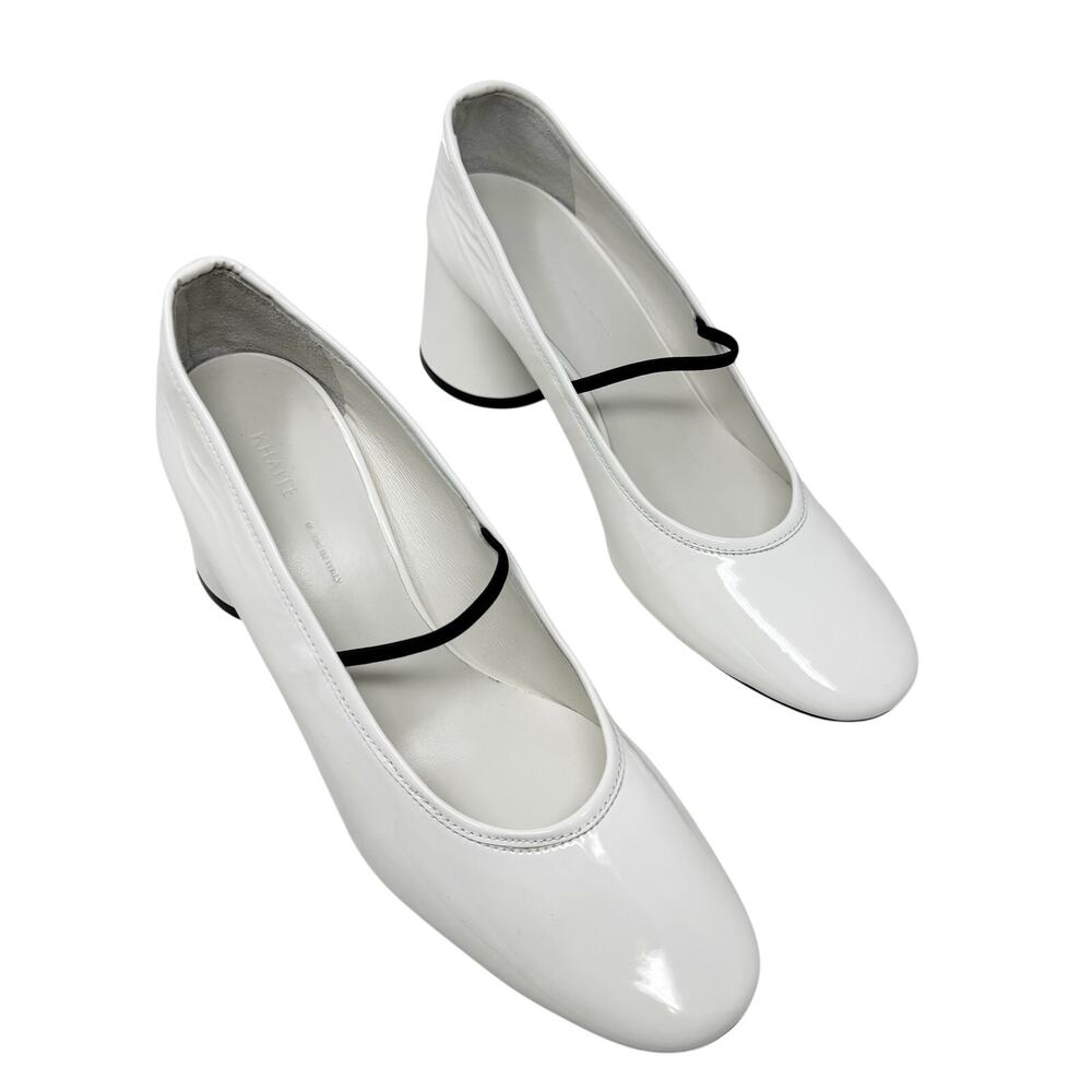 Khaite Lorimer White Patent Leather Mary Jane Pumps Block Heel Size 40 Box